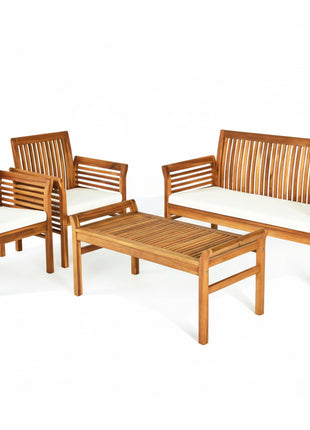 4-Piece Outdoor Acacia Wood Sofa Set – Eco-Friendly Patio Furniture Set