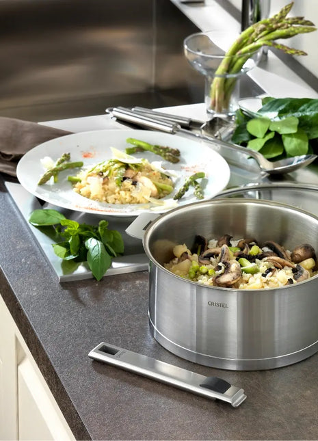 Premium 13-Piece Stainless Steel Cookware Set - Detachable Handles, Brushed Finish