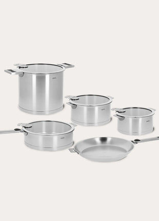Premium 13-Piece Stainless Steel Cookware Set - Detachable Handles, Brushed Finish