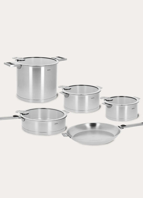 Premium 13-Piece Stainless Steel Cookware Set - Detachable Handles, Brushed Finish