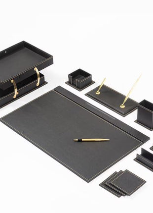Premium 12-Piece Leather Desk Organizer Set - MOOG Classic Office Storage & Accessories
