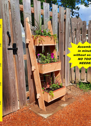 3-Tier Vertical Cedar Standing Planter Box - Eco-Friendly Raised Garden Planter