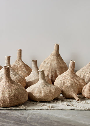 Handwoven Long-Necked Ilala Garlic Gourd Basket - Storage & Boho Decor