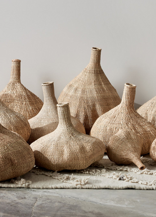 Handwoven Long-Necked Ilala Garlic Gourd Basket - Storage & Boho Decor