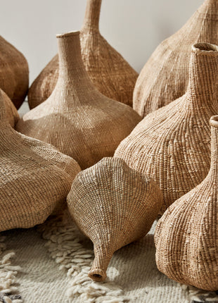 Handwoven Long-Necked Ilala Garlic Gourd Basket - Storage & Boho Decor