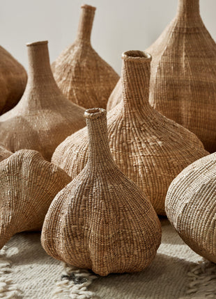 Handwoven Long-Necked Ilala Garlic Gourd Basket - Storage & Boho Decor