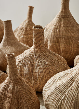 Handwoven Long-Necked Ilala Garlic Gourd Basket - Storage & Boho Decor