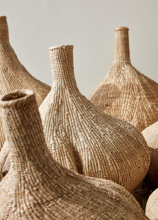 Handwoven Long-Necked Ilala Garlic Gourd Basket - Storage & Boho Decor