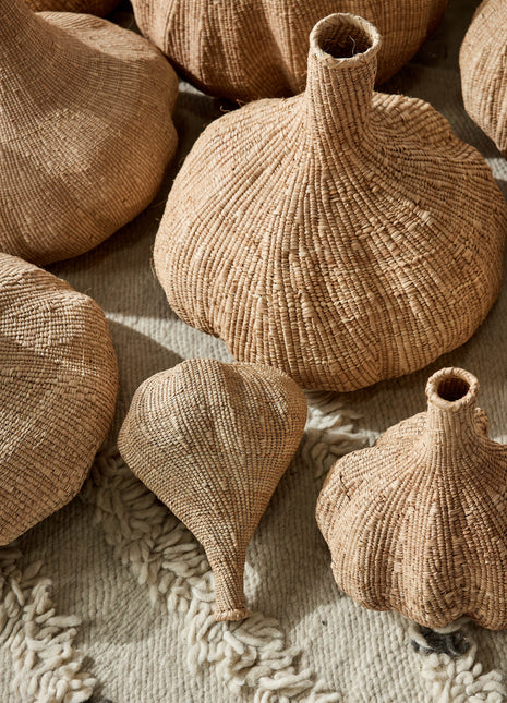 Handwoven Long-Necked Ilala Garlic Gourd Basket - Storage & Boho Decor