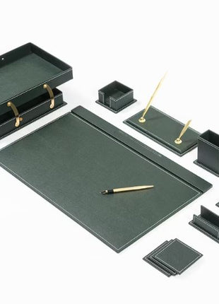 Premium 12-Piece Leather Desk Organizer Set - MOOG Classic Office Storage & Accessories