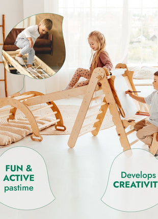 6-in-1 Montessori Climbing Set – Wooden Triangle Ladder Play Gym for Kids