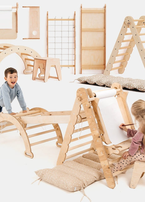 6-in-1 Montessori Climbing Set – Wooden Triangle Ladder Play Gym for Kids