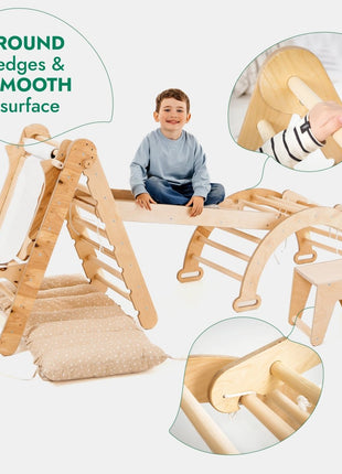 6-in-1 Montessori Climbing Set – Wooden Triangle Ladder Play Gym for Kids