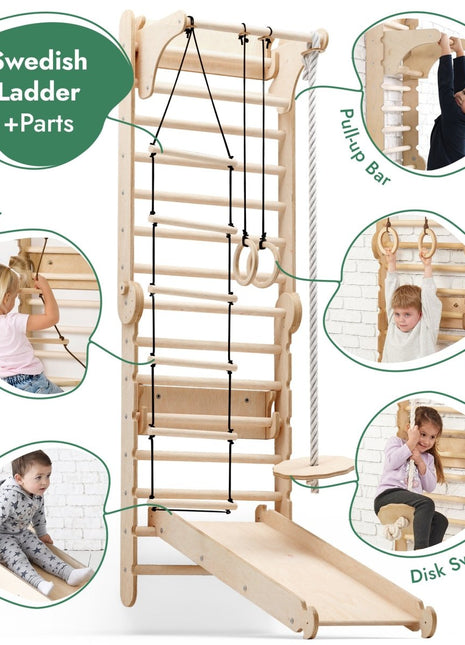 6-in-1 Montessori Climbing Set – Wooden Triangle Ladder Play Gym for Kids