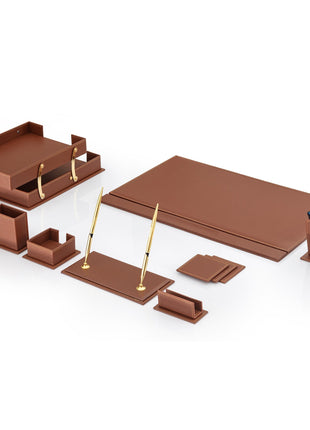 Premium 12-Piece Leather Desk Organizer Set - MOOG Classic Office Storage & Accessories