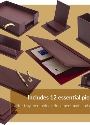 Premium 12-Piece Leather Desk Organizer Set - MOOG Classic Office Storage & Accessories