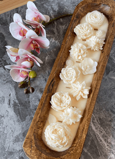 Four Seasons Floral Wooden Dough Bowl Candle