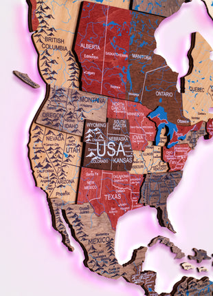 3D LED Wooden World Map 3.0  – Multicolor Wall Art Decor