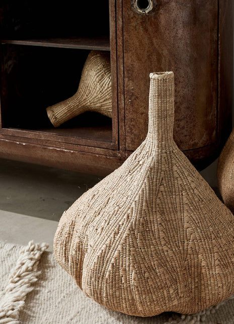 Handwoven Long-Necked Ilala Garlic Gourd Basket - Storage & Boho Decor