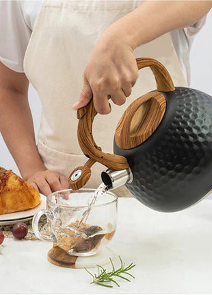 DecorBites™ 3L Stainless Steel Whistle Boiling Kettle | Hammer Pattern Sound Kettle for Gas and Induction Cookers