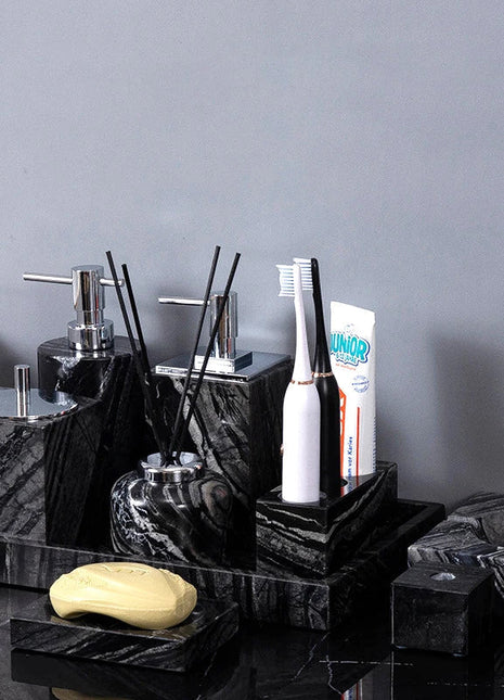 DecorBites™ Ancient Wood Grain Marble Bathroom Set with Luxury Accessories