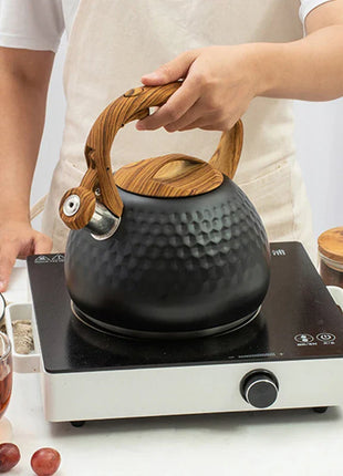 DecorBites™ 3L Stainless Steel Whistle Boiling Kettle | Hammer Pattern Sound Kettle for Gas and Induction Cookers
