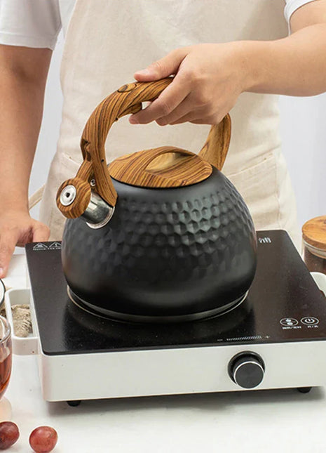 DecorBites™ 3L Stainless Steel Whistle Boiling Kettle | Hammer Pattern Sound Kettle for Gas and Induction Cookers