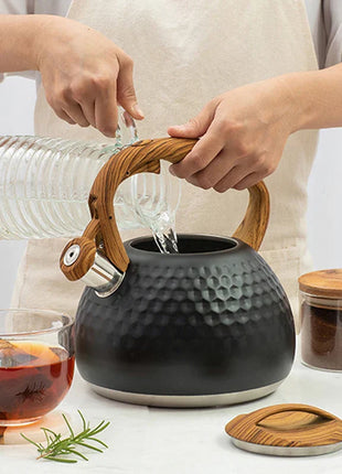 DecorBites™ 3L Stainless Steel Whistle Boiling Kettle | Hammer Pattern Sound Kettle for Gas and Induction Cookers