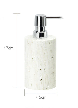 DecorBites™ Beige Travertine Marble Bathroom Set - Soap Dispenser Toothbrush Holder Tissue Box