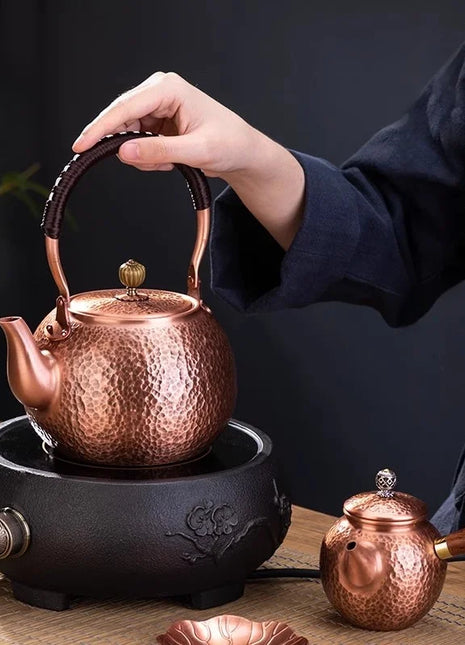 Handmade Copper Tea Pot with Knitting Handle – Luxury Chinese Tea Set