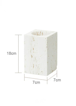 DecorBites™ Beige Travertine Marble Bathroom Set - Soap Dispenser Toothbrush Holder Tissue Box