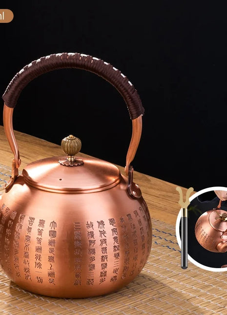 Handmade Copper Tea Pot with Knitting Handle – Luxury Chinese Tea Set
