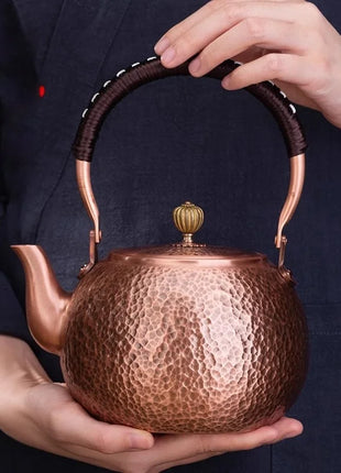 Handmade Copper Tea Pot with Knitting Handle – Luxury Chinese Tea Set