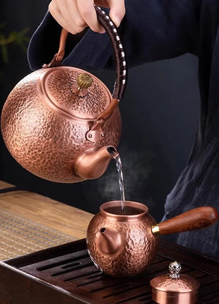Handmade Copper Tea Pot with Knitting Handle – Luxury Chinese Tea Set