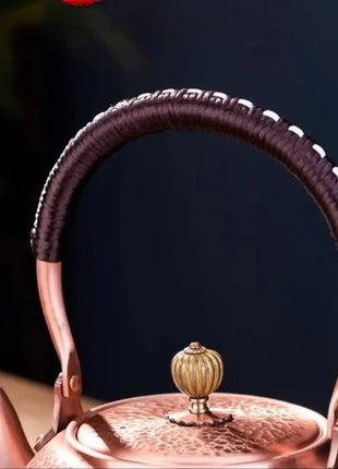 Handmade Copper Tea Pot with Knitting Handle – Luxury Chinese Tea Set