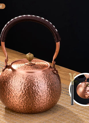 Handmade Copper Tea Pot with Knitting Handle – Luxury Chinese Tea Set