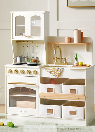 Wooden Play Kitchen with Storage for Toddlers by Tiny Land®