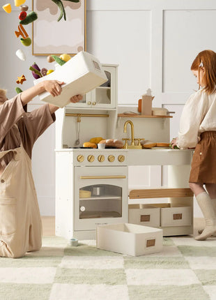 Wooden Play Kitchen with Storage for Toddlers by Tiny Land®