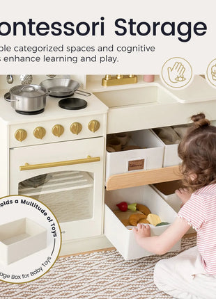 Wooden Play Kitchen with Storage for Toddlers by Tiny Land®