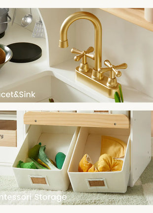 Wooden Play Kitchen with Storage for Toddlers by Tiny Land®