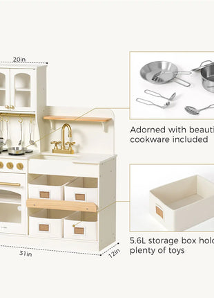 Wooden Play Kitchen with Storage for Toddlers by Tiny Land®
