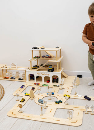 Wooden Toy Parking Garage - Kids Playset