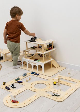 Wooden Toy Parking Garage - Kids Playset