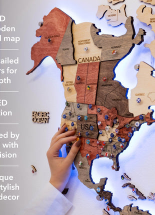 3D LED Wooden World Map 3.0  – Multicolor Wall Art Decor