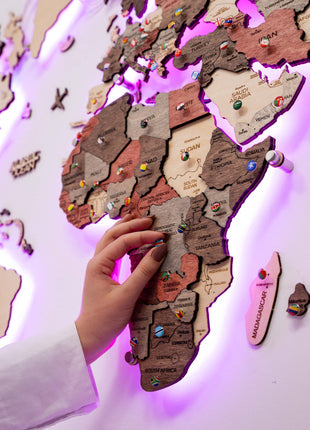 3D LED Wooden World Map 3.0  – Multicolor Wall Art Decor