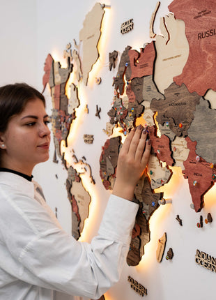 3D LED Wooden World Map 3.0  – Multicolor Wall Art Decor