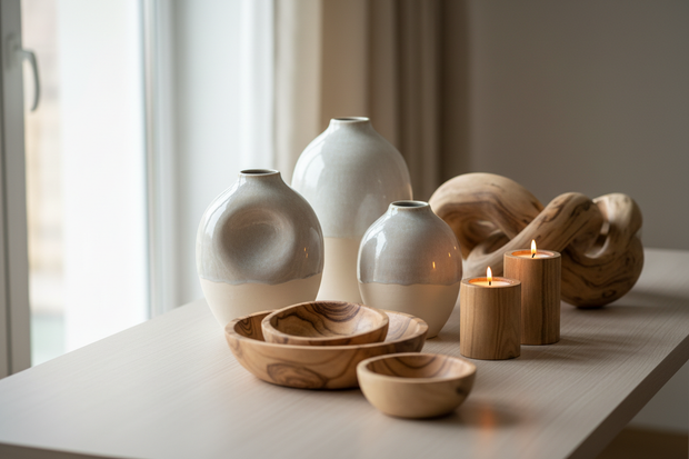 ceramic and wood home decor