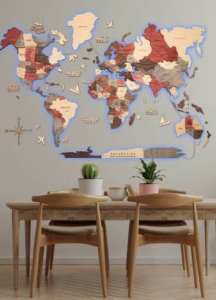 3D LED Wooden World Map 3.0  – Multicolor Wall Art Decor