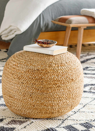 Kaumakani Knitted Jute Round Pouf - Eco-Friendly Floor Pouf Ottoman