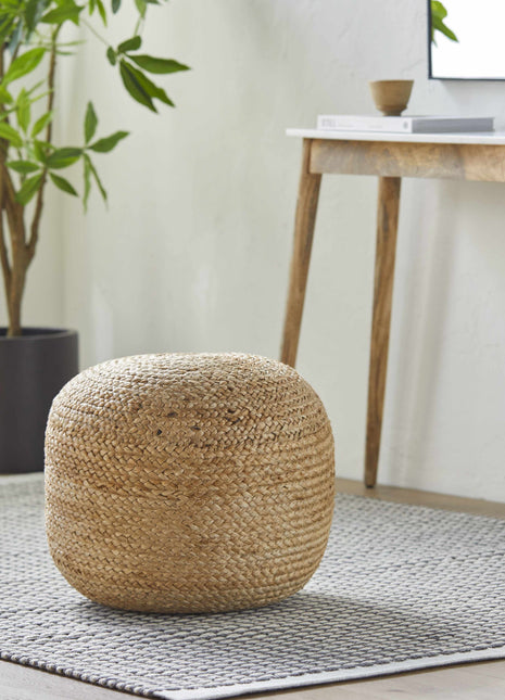Kaumakani Knitted Jute Round Pouf - Eco-Friendly Floor Pouf Ottoman